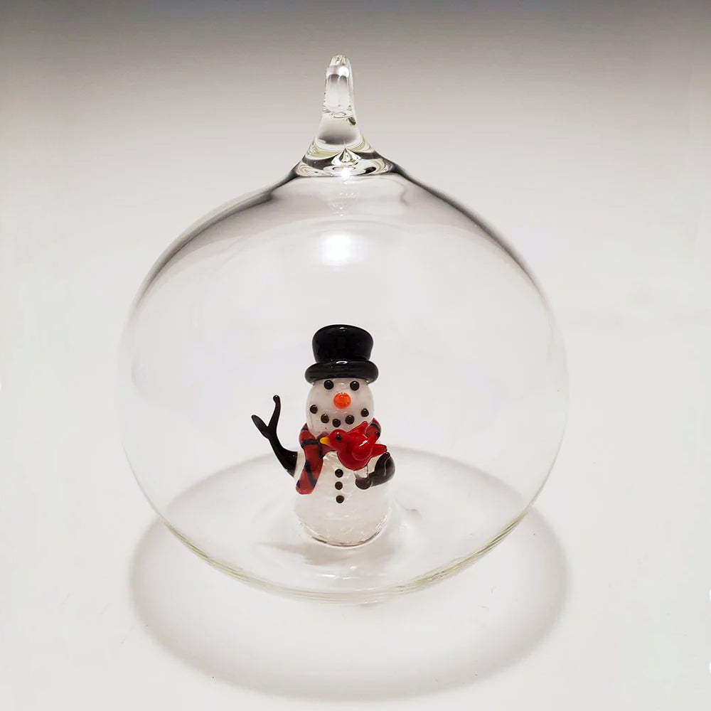 Snowman with Red Bird Bubble Ornament
